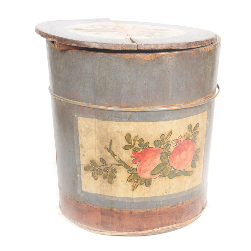 Antique Wooden Bucket with Handpainted Design