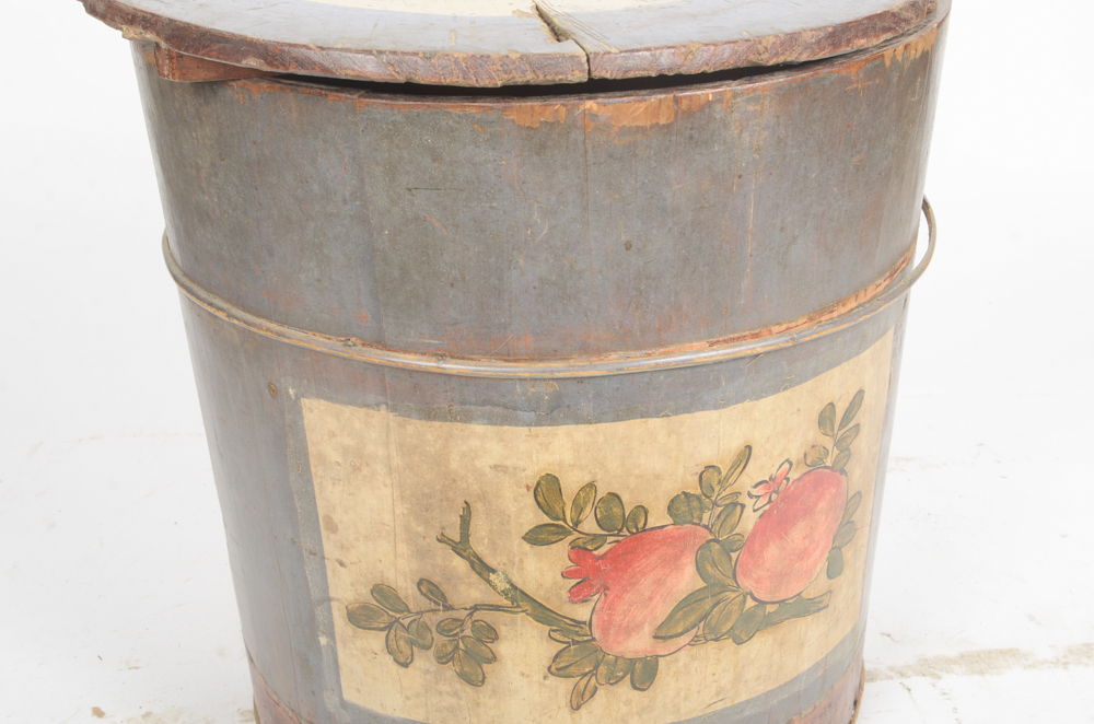 Antique Wooden Bucket with Handpainted Design