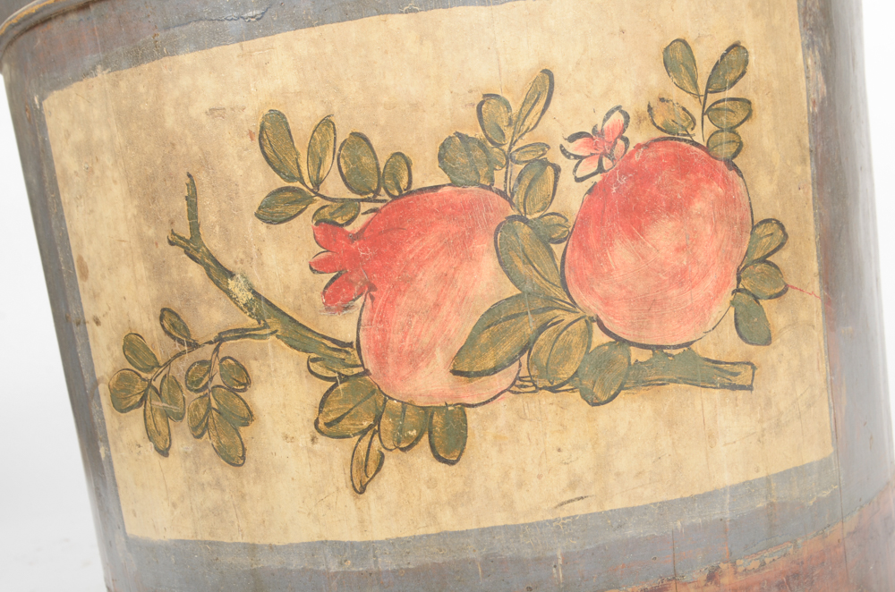 Antique Wooden Bucket with Handpainted Design