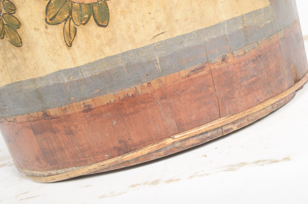 Antique Wooden Bucket with Handpainted Design
