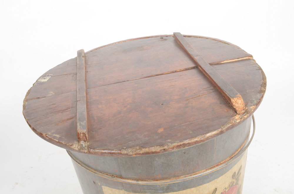 Antique Wooden Bucket with Handpainted Design