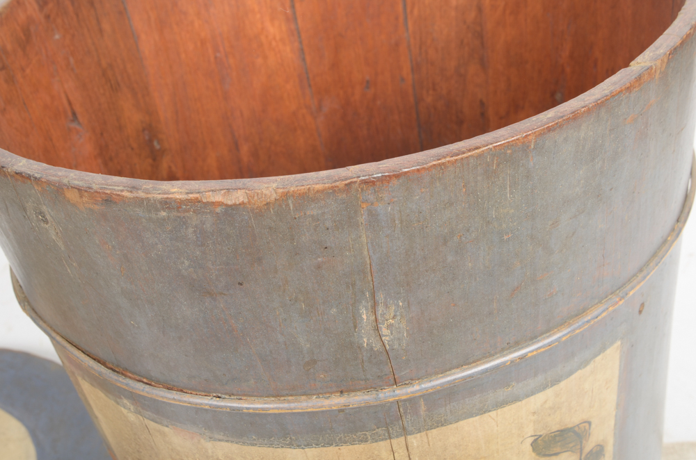 Antique Wooden Bucket with Handpainted Design