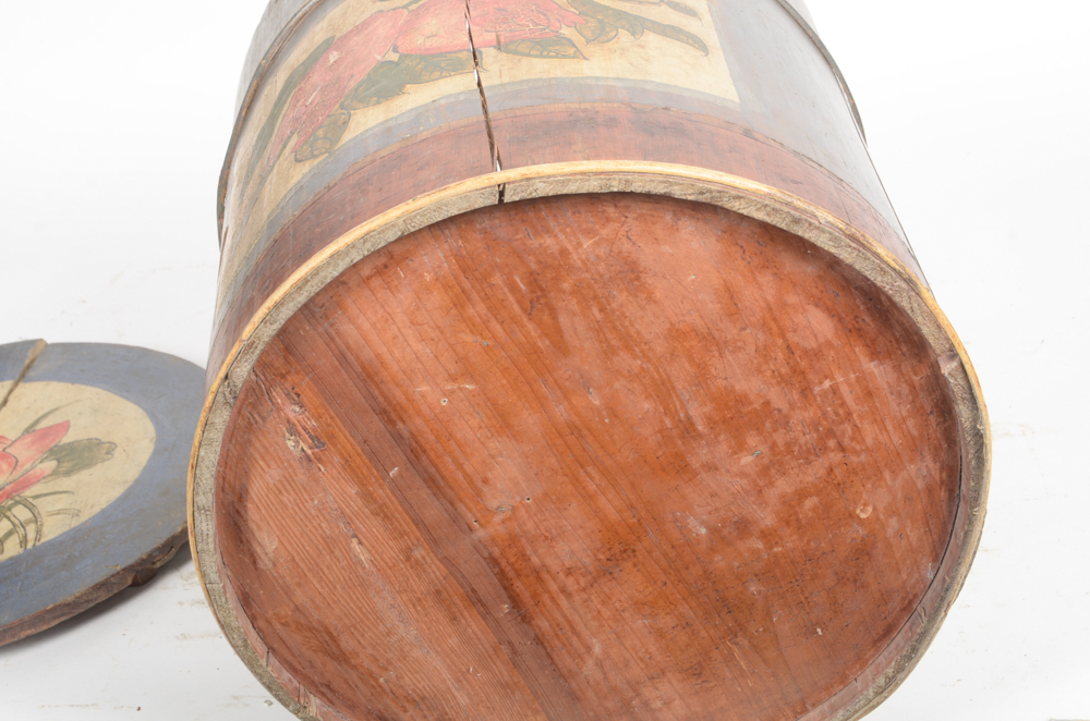 Antique Wooden Bucket with Handpainted Design