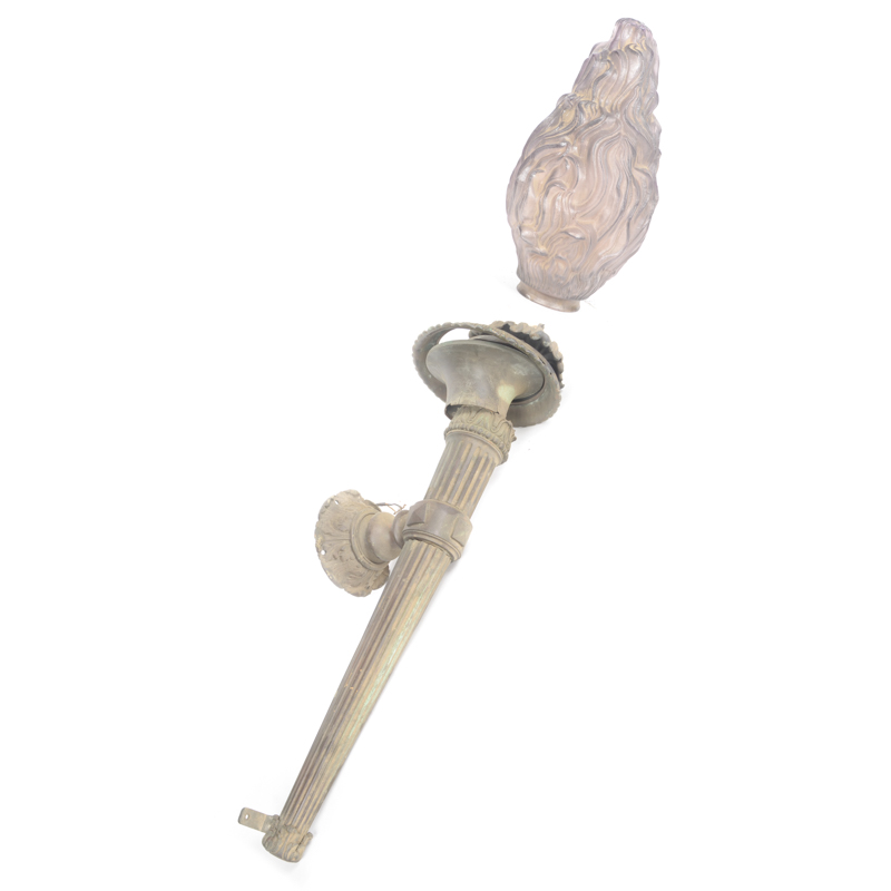 Antique Torch Light Fixture with Purple Glass Globe