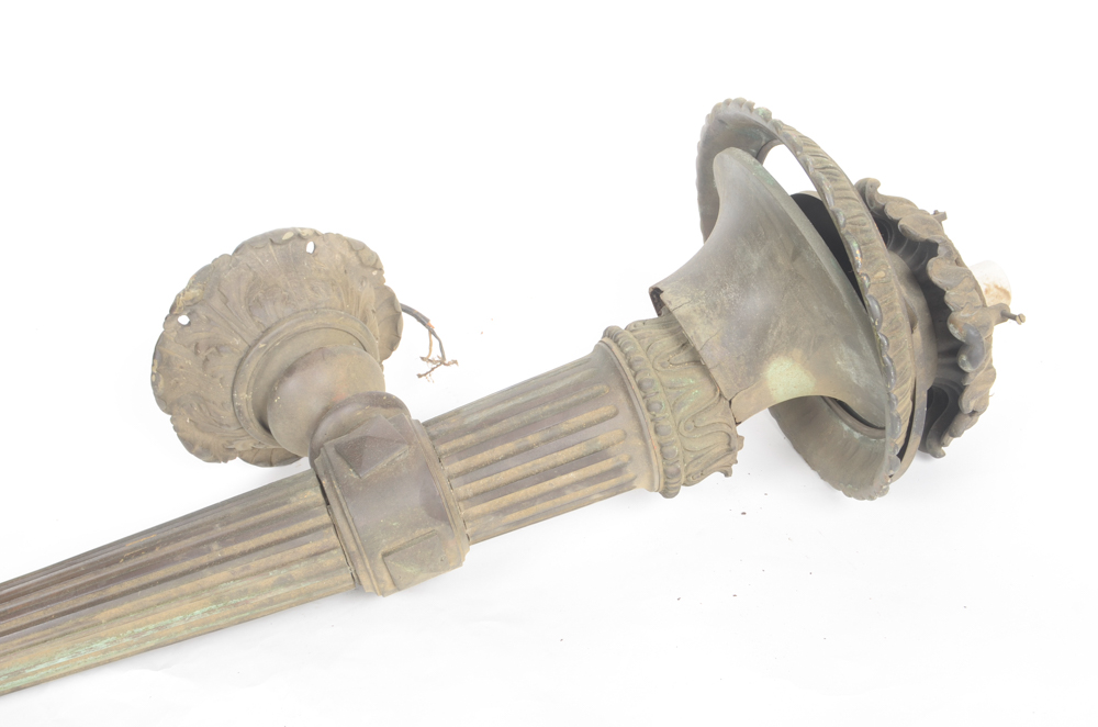 Antique Torch Light Fixture with Purple Glass Globe