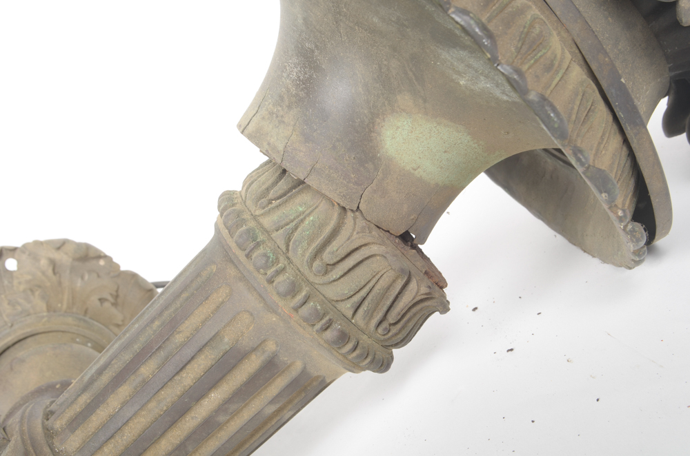 Antique Torch Light Fixture with Purple Glass Globe