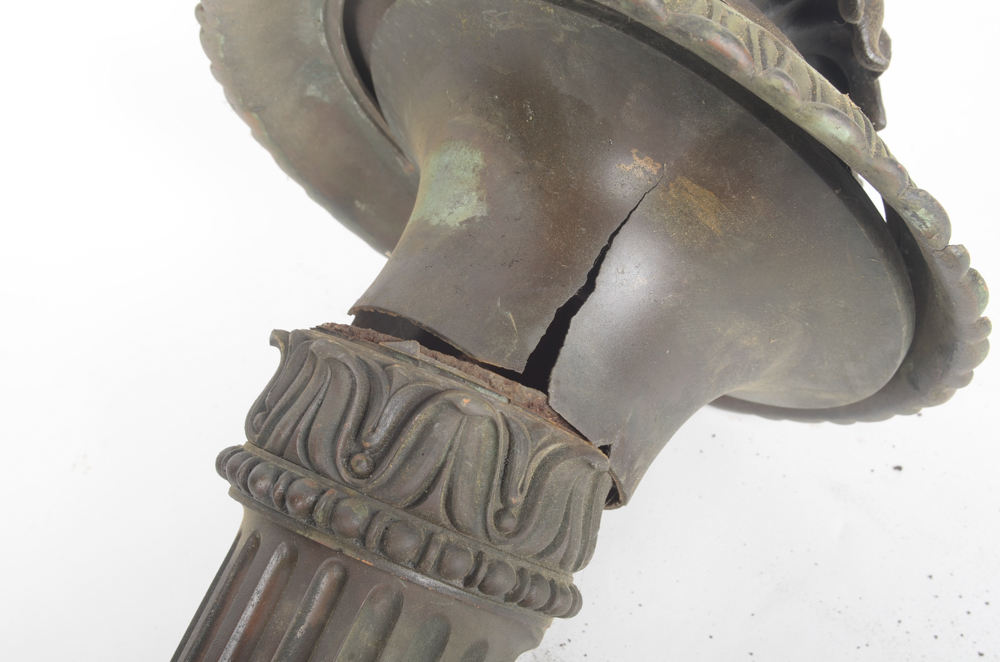 Antique Torch Light Fixture with Purple Glass Globe