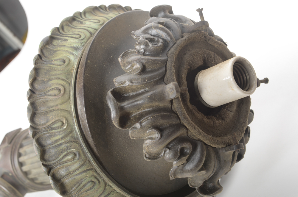 Antique Torch Light Fixture with Purple Glass Globe