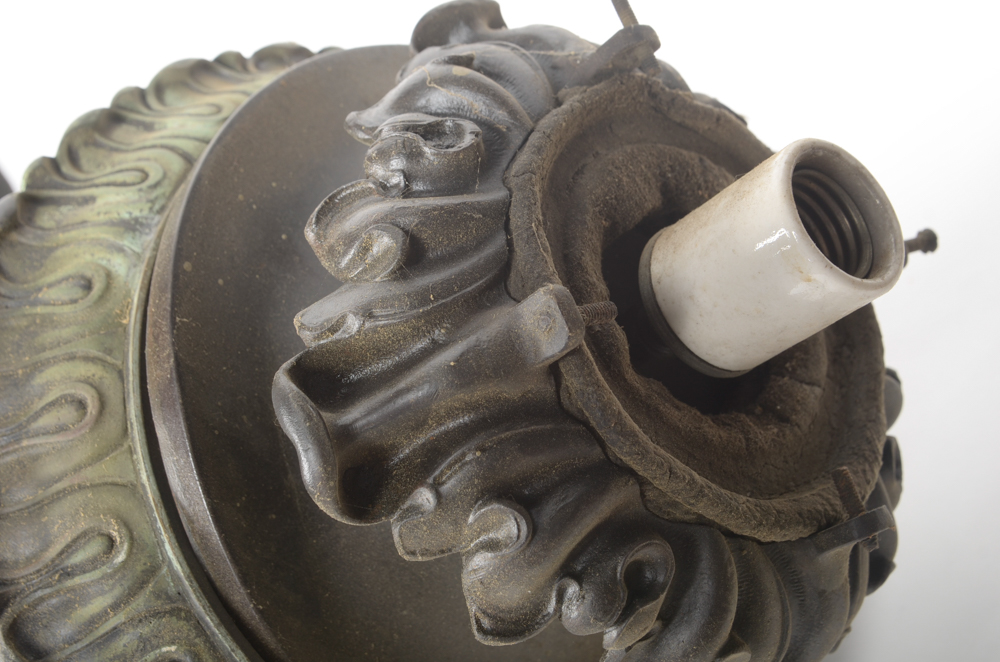 Antique Torch Light Fixture with Purple Glass Globe