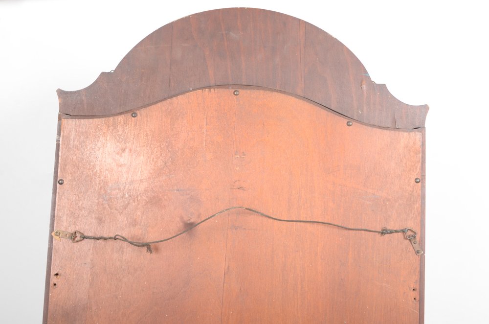 Wood Framed Wall Mirror with Carved Feather Accent