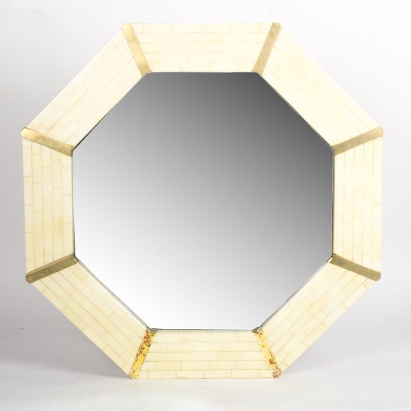 Octagonal Mirror with Bone Coated Frame