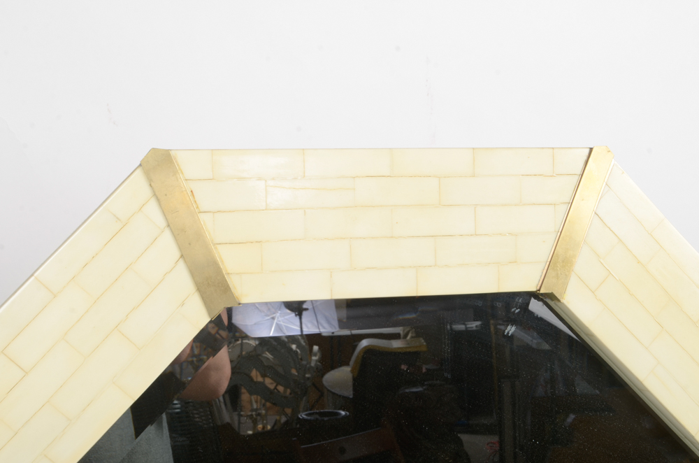 Octagonal Mirror with Bone Coated Frame