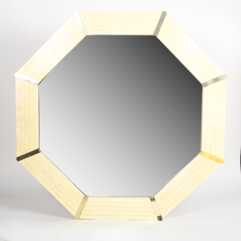 Octagonal Mirror with Bone Tile Frame