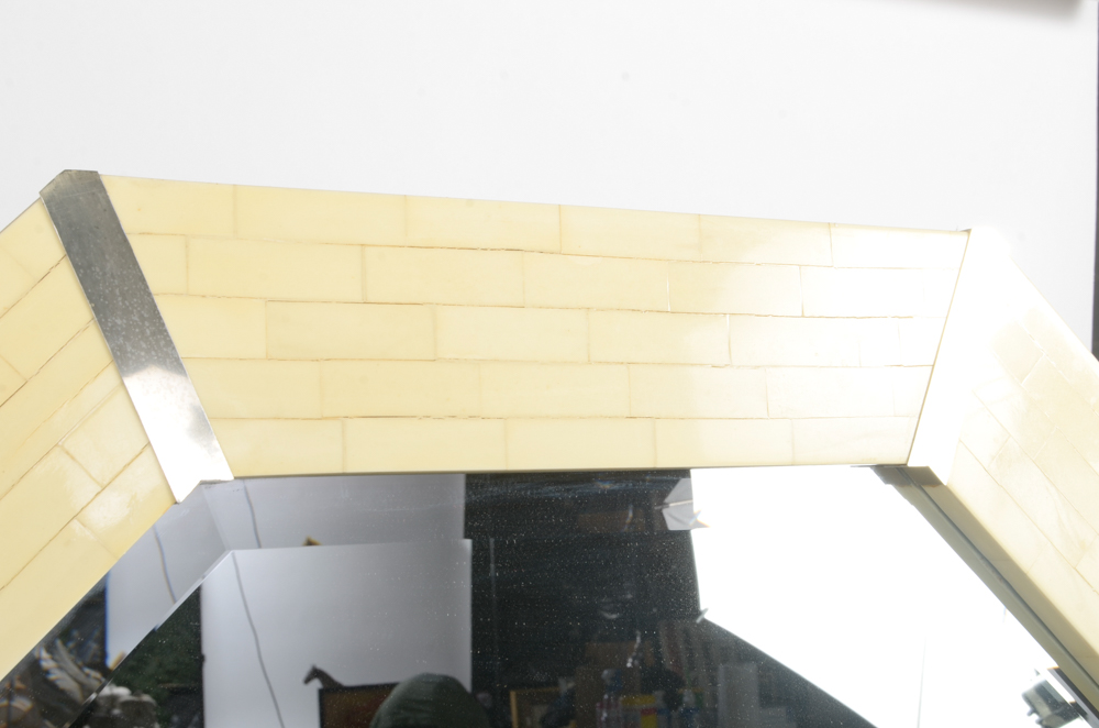 Octagonal Mirror with Bone Tile Frame