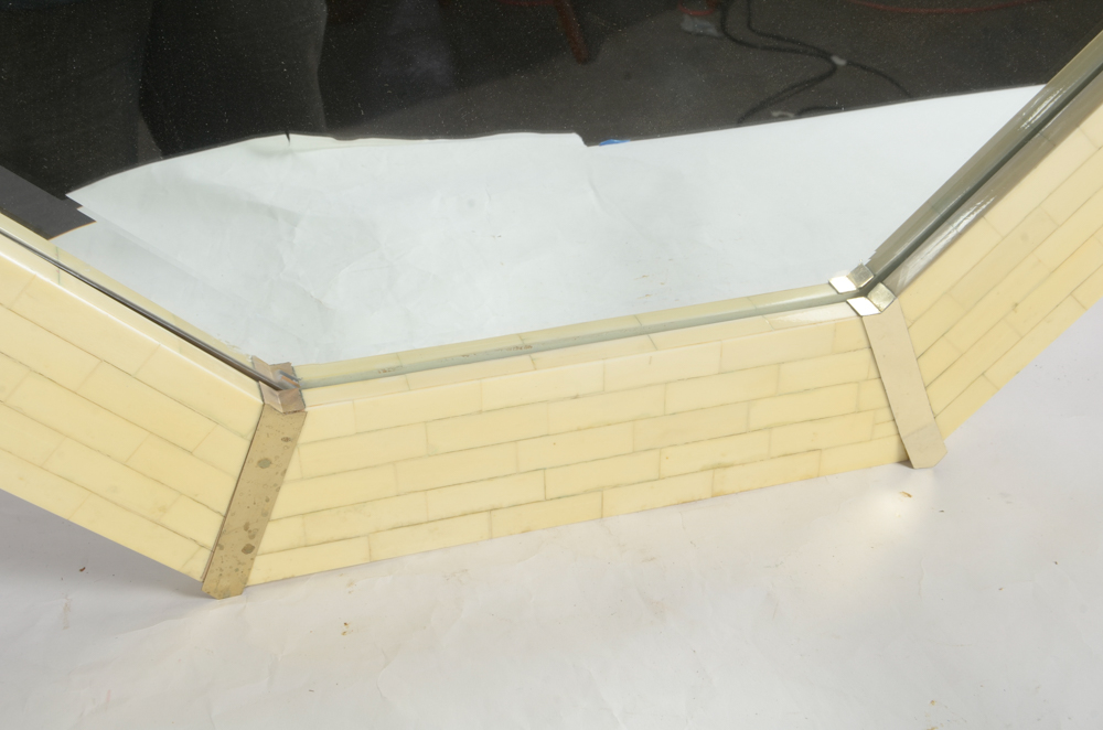 Octagonal Mirror with Bone Tile Frame