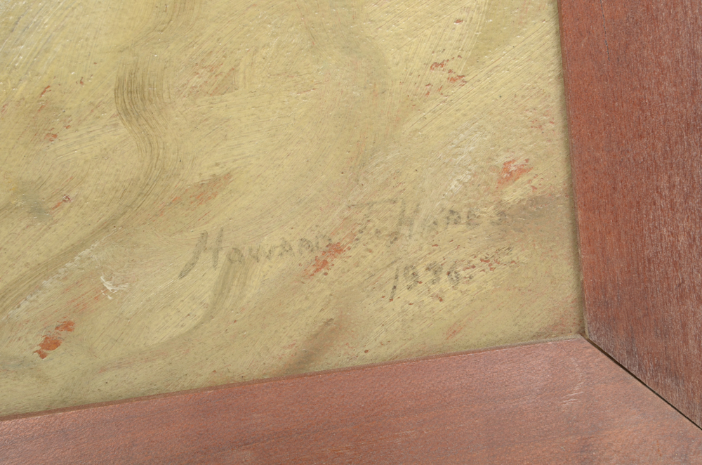 Howard T. Hopes Oil Painting on Board "Bronze Back Small Mouth Black Bass"