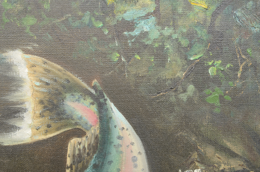 Teru Suzuki Oil Painting on Canvas of Hooked Fish