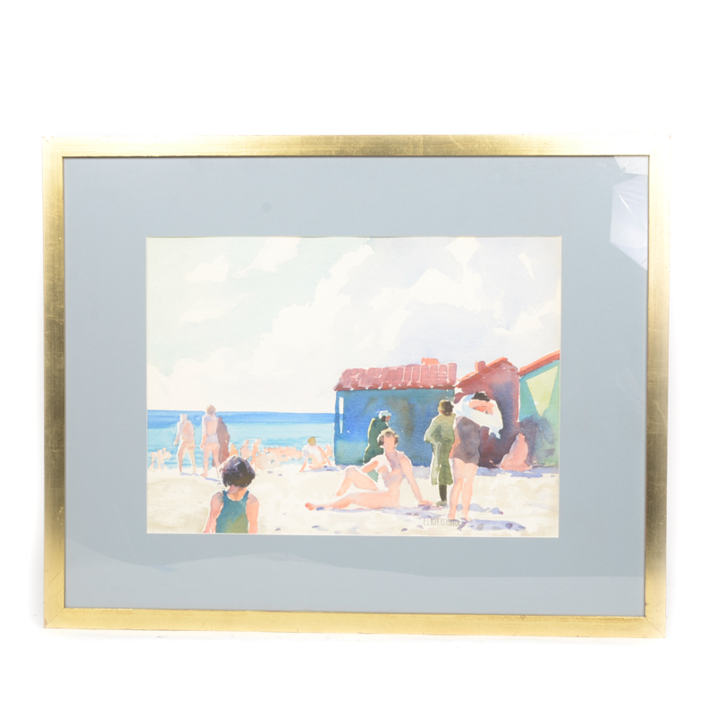 Eliot O'Hara Watercolor Painting on Paper "Bathers at Novorosisk"