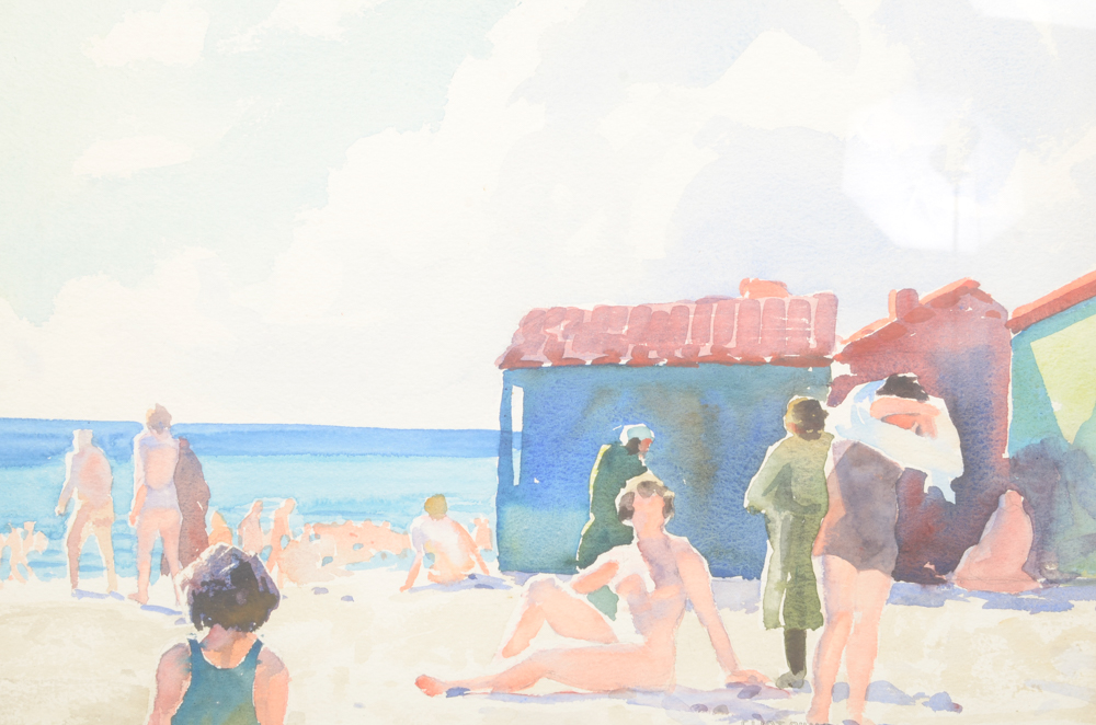 Eliot O'Hara Watercolor Painting on Paper "Bathers at Novorosisk"