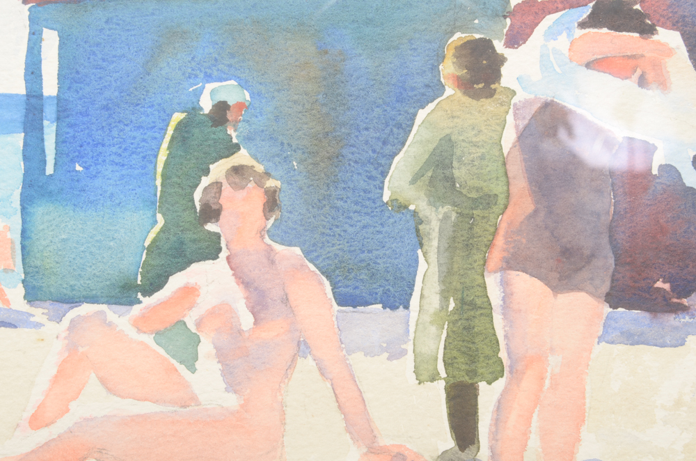 Eliot O'Hara Watercolor Painting on Paper "Bathers at Novorosisk"