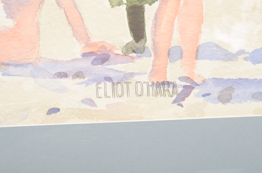 Eliot O'Hara Watercolor Painting on Paper "Bathers at Novorosisk"