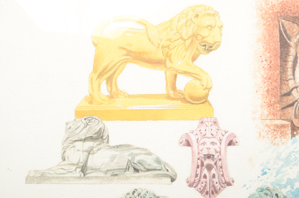 David Connell Watercolor Painting on Paper "Lions of Washington"