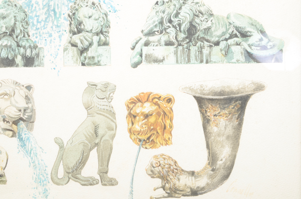 David Connell Watercolor Painting on Paper "Lions of Washington"