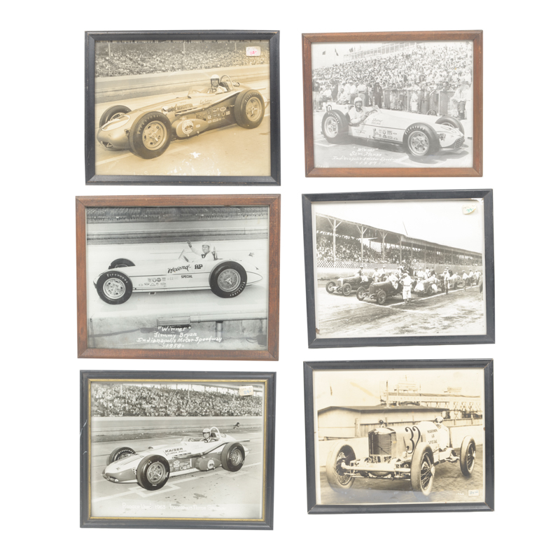 Six Black and White Race Car Photographs
