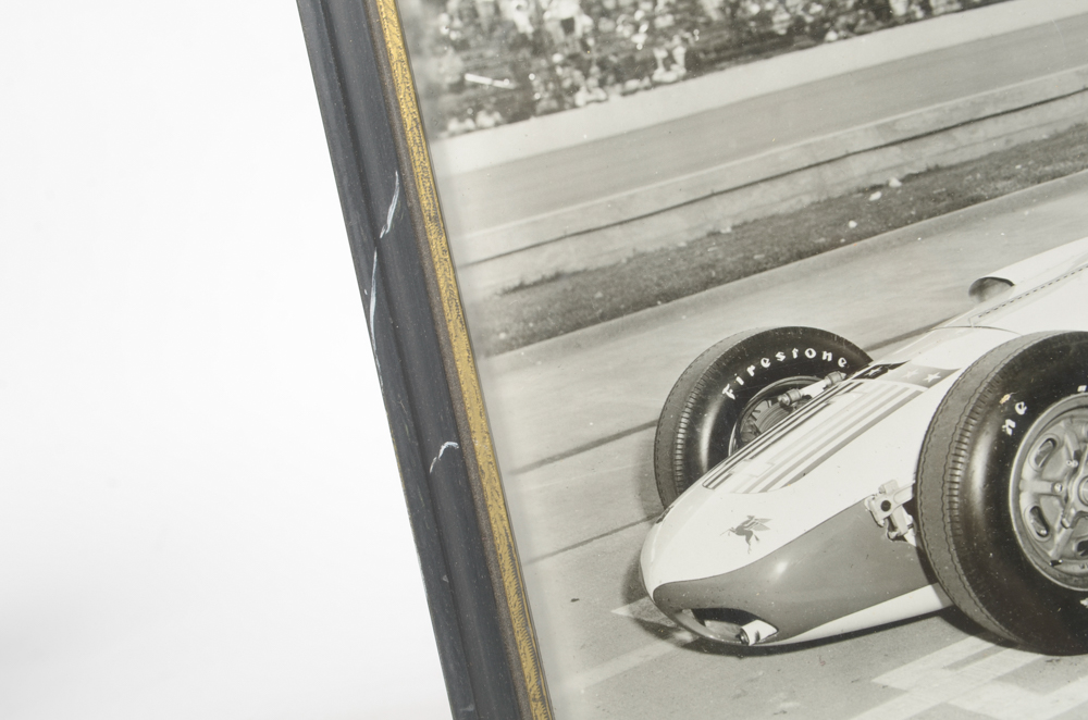 Six Black and White Race Car Photographs