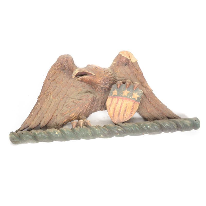 Antique Hand Carved Wooden Eagle with Shield