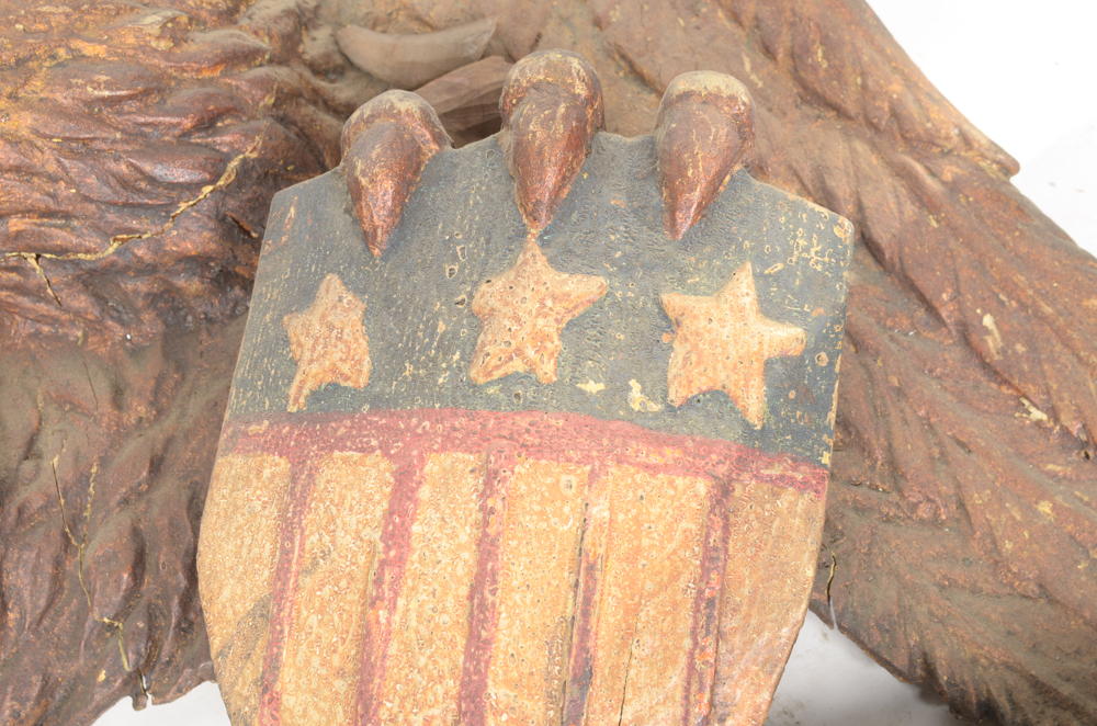 Antique Hand Carved Wooden Eagle with Shield