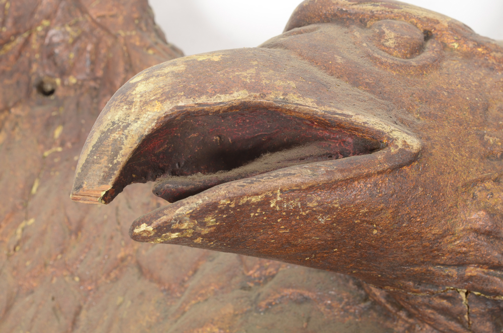 Antique Hand Carved Wooden Eagle with Shield
