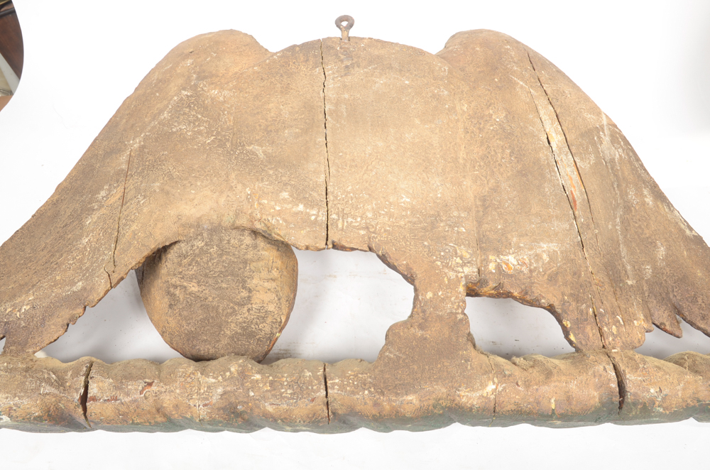 Antique Hand Carved Wooden Eagle with Shield