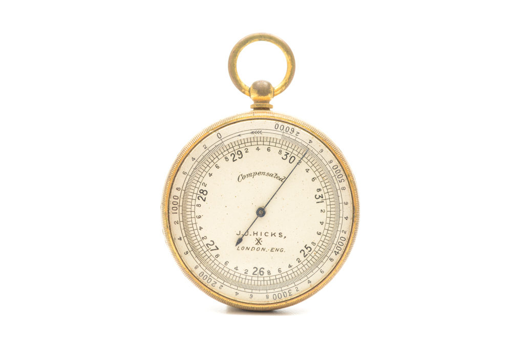 Antique Brass J.J. Hicks Compensated Pocket Barometer