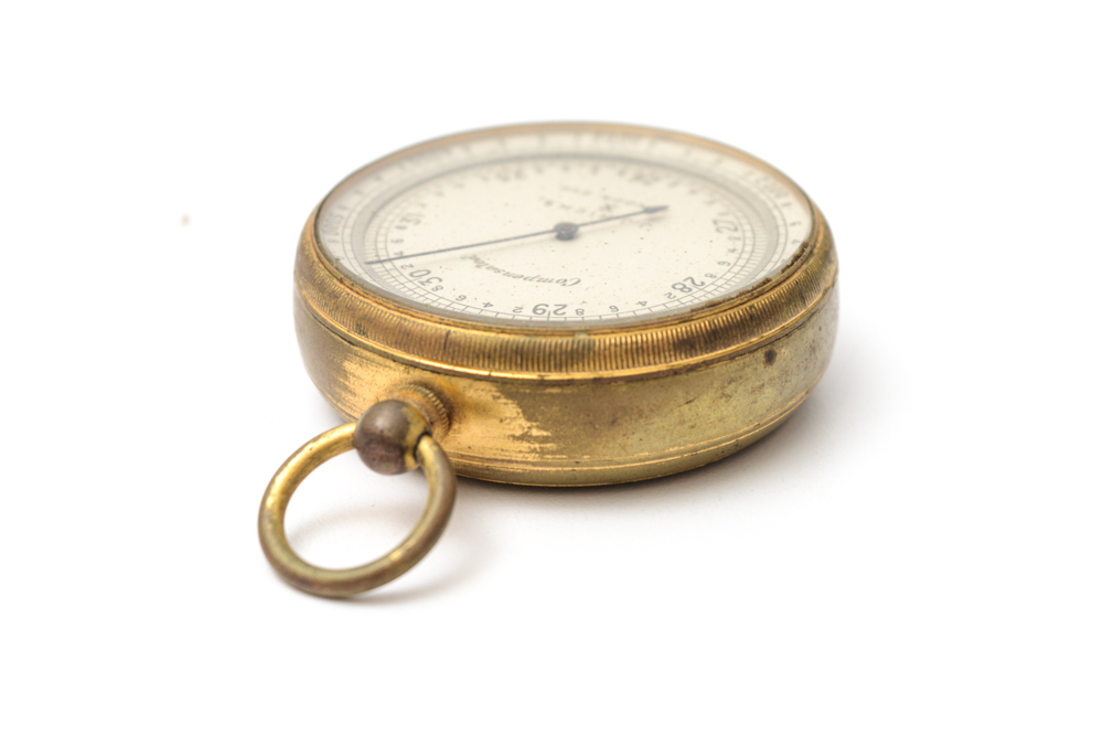 Antique Brass J.J. Hicks Compensated Pocket Barometer