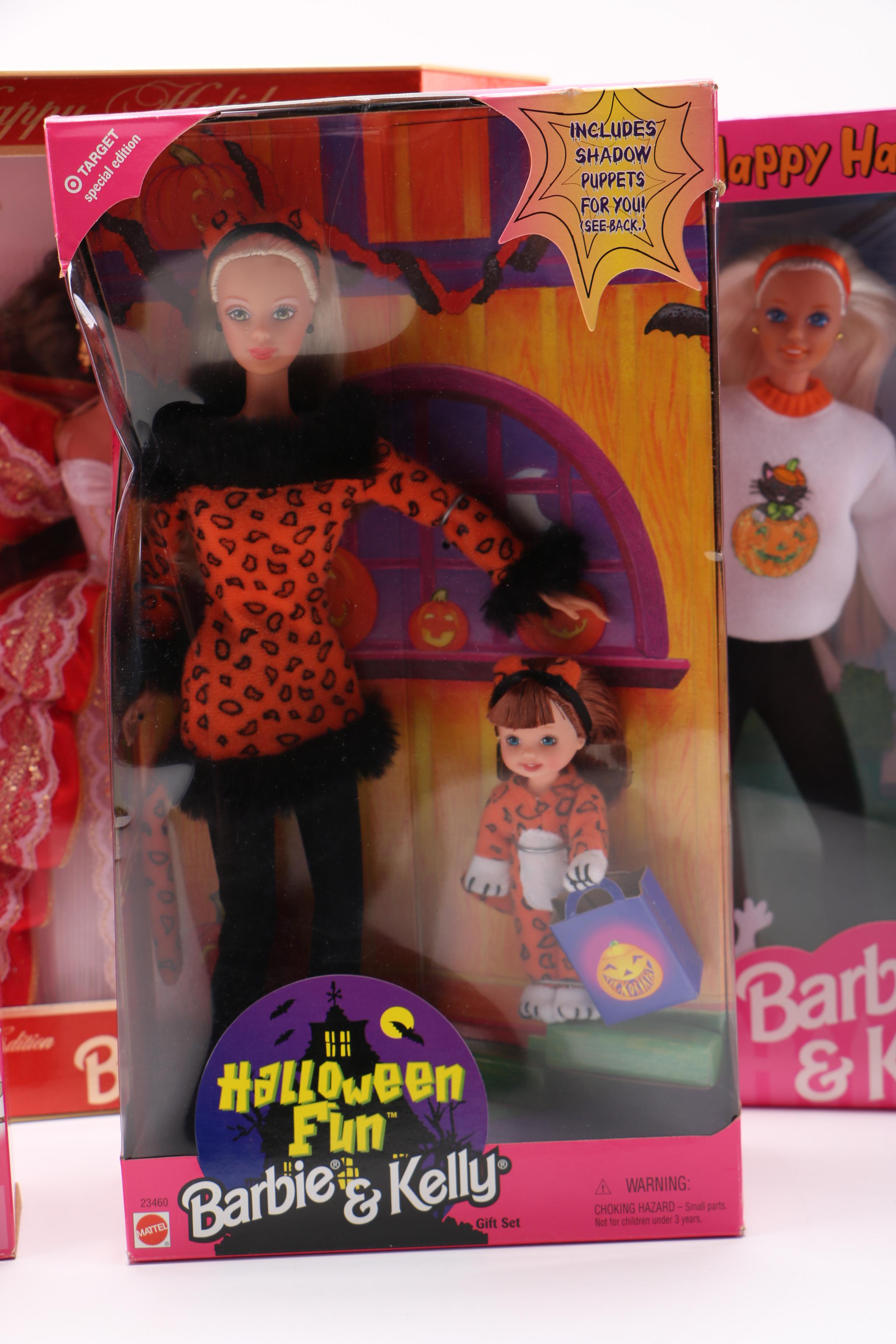 Collection of Holiday Barbies Featuring 1996 Happy Holidays Special Edition Barbie