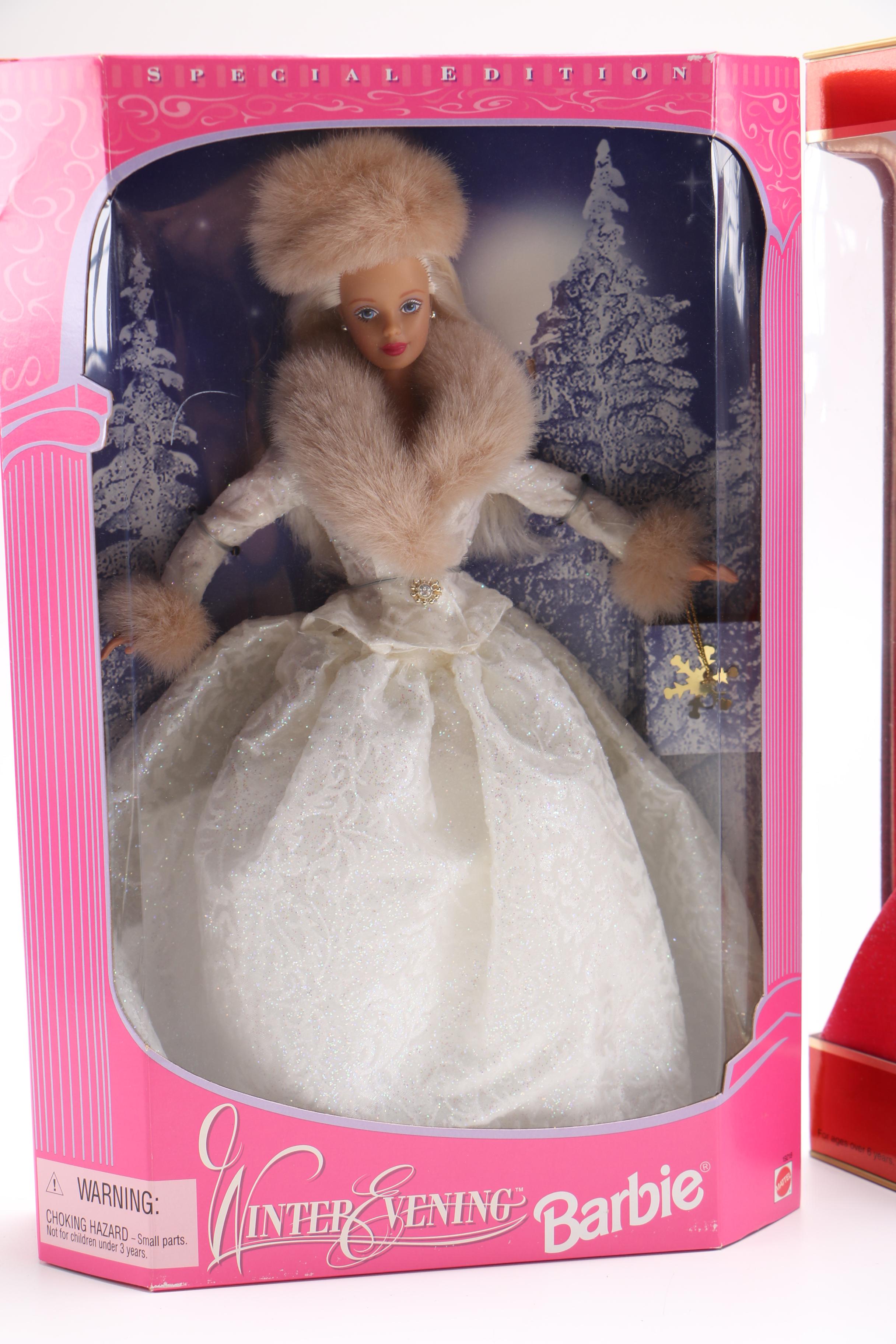 Collection of Holiday Barbies Featuring 1996 Happy Holidays Special Edition Barbie