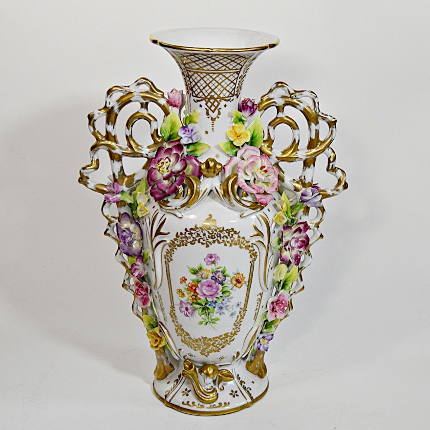 Antique German Porcelain Portrait Urn Vase
