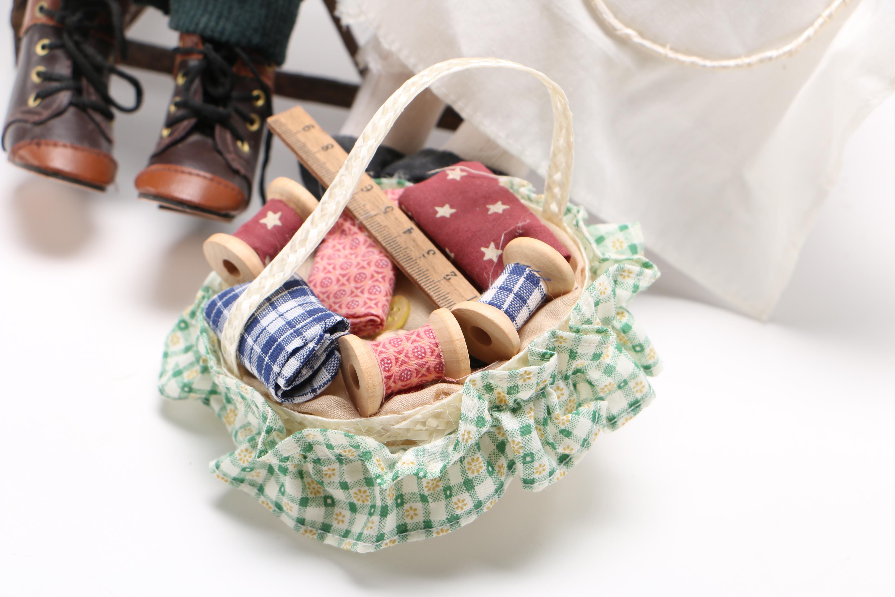 Dolls of Elderly Couple on a Heart Cane Bench