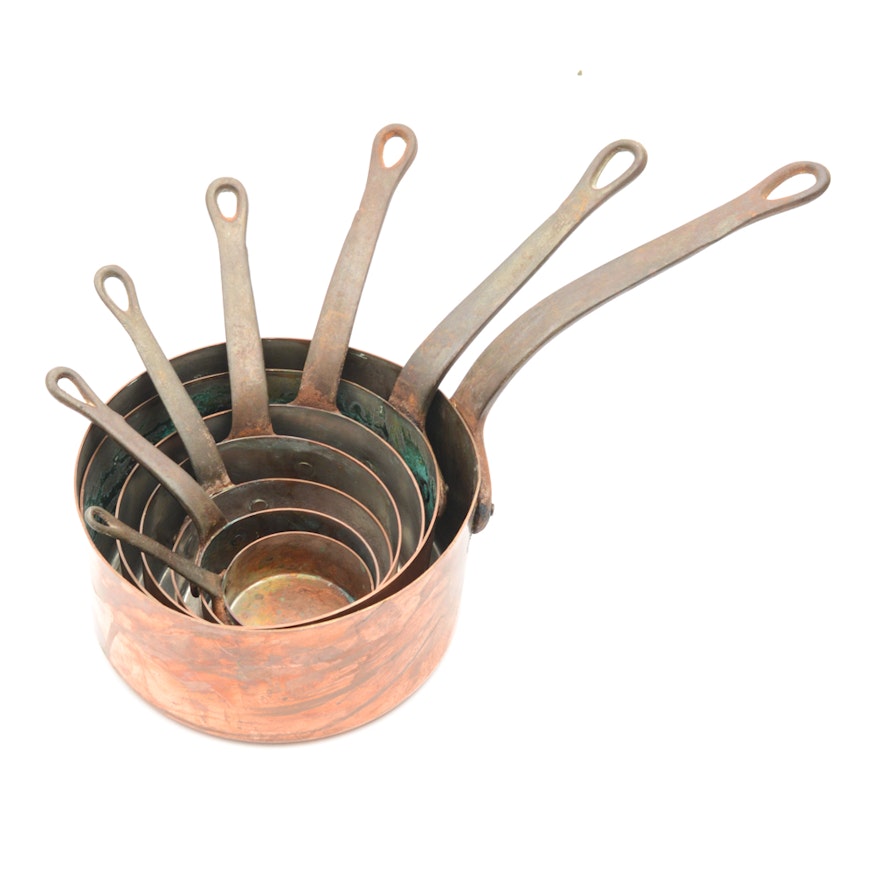 Set of Seven Vintage Nesting Copper Pans