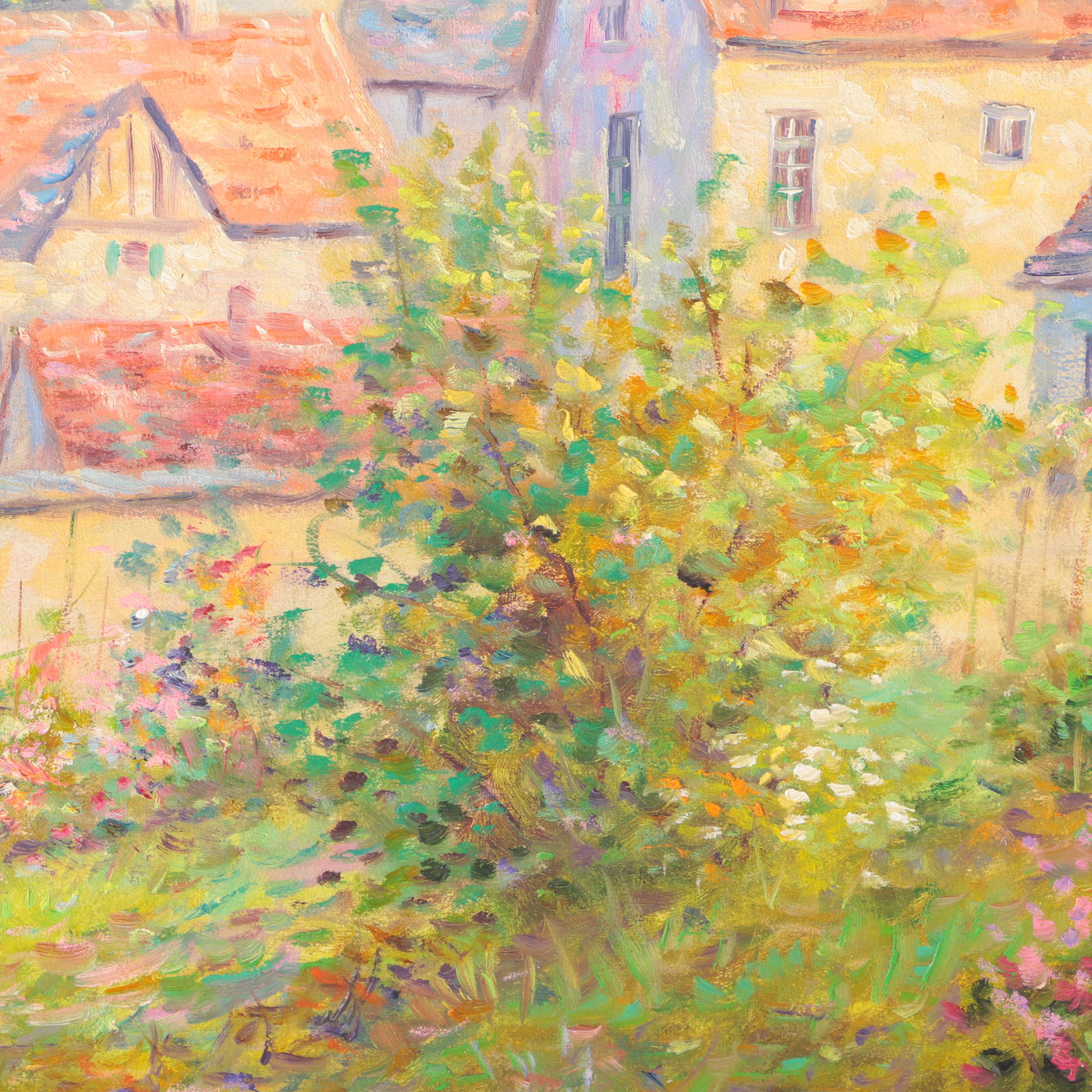 J. Rene Impressionistic Oil Painting on Canvas "Rooftops"