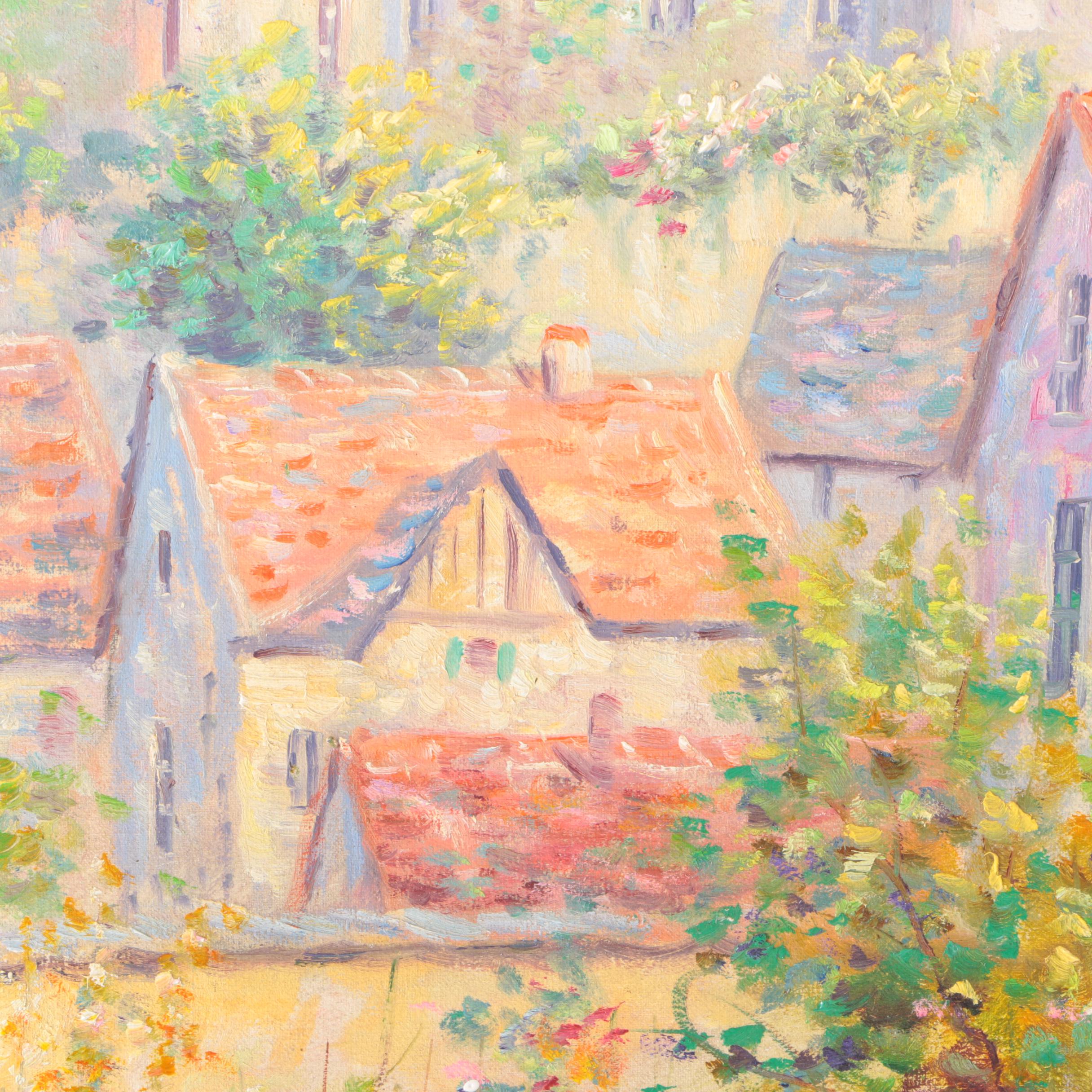 J. Rene Impressionistic Oil Painting on Canvas "Rooftops"