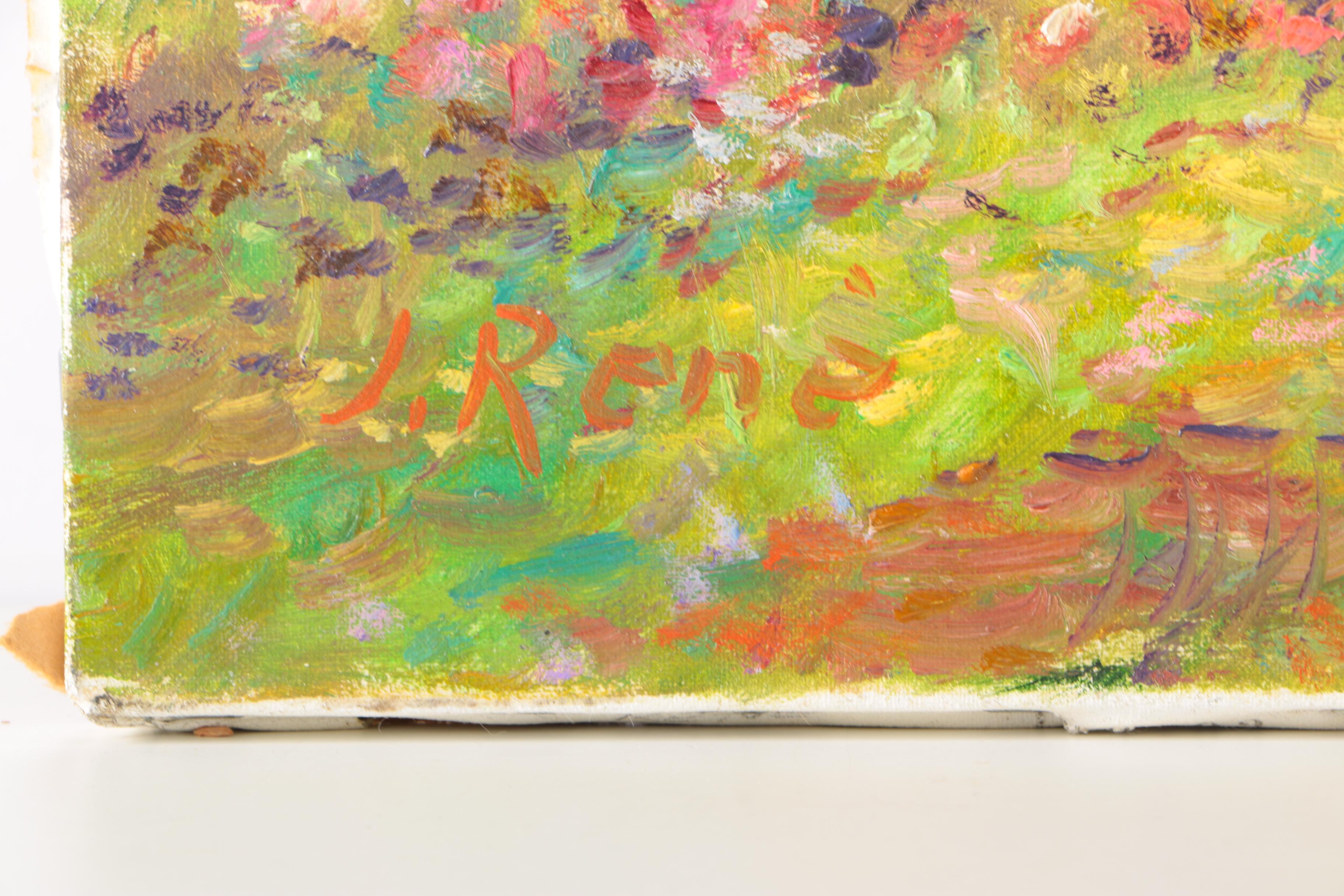 J. Rene Impressionistic Oil Painting on Canvas "Rooftops"