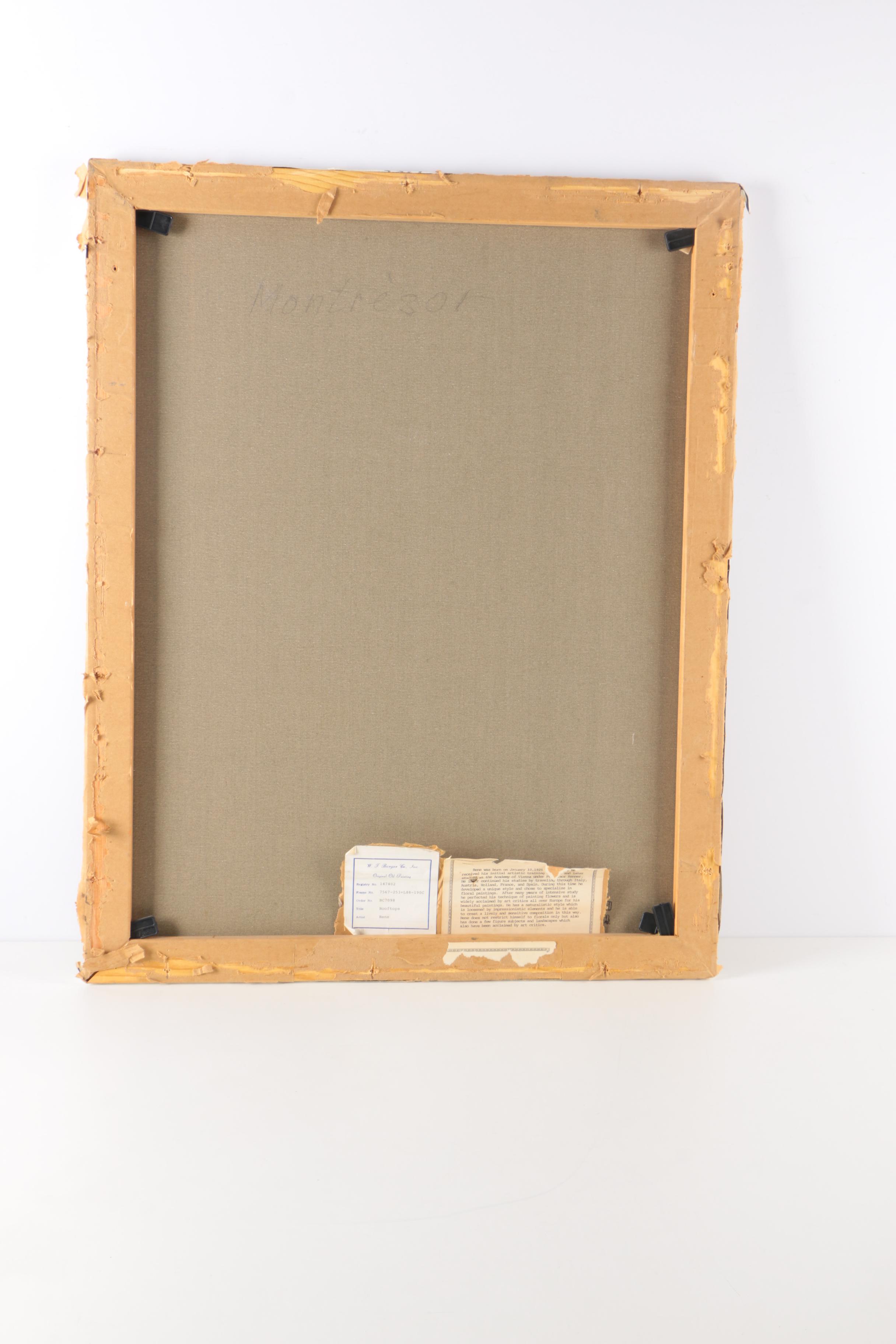 J. Rene Impressionistic Oil Painting on Canvas "Rooftops"