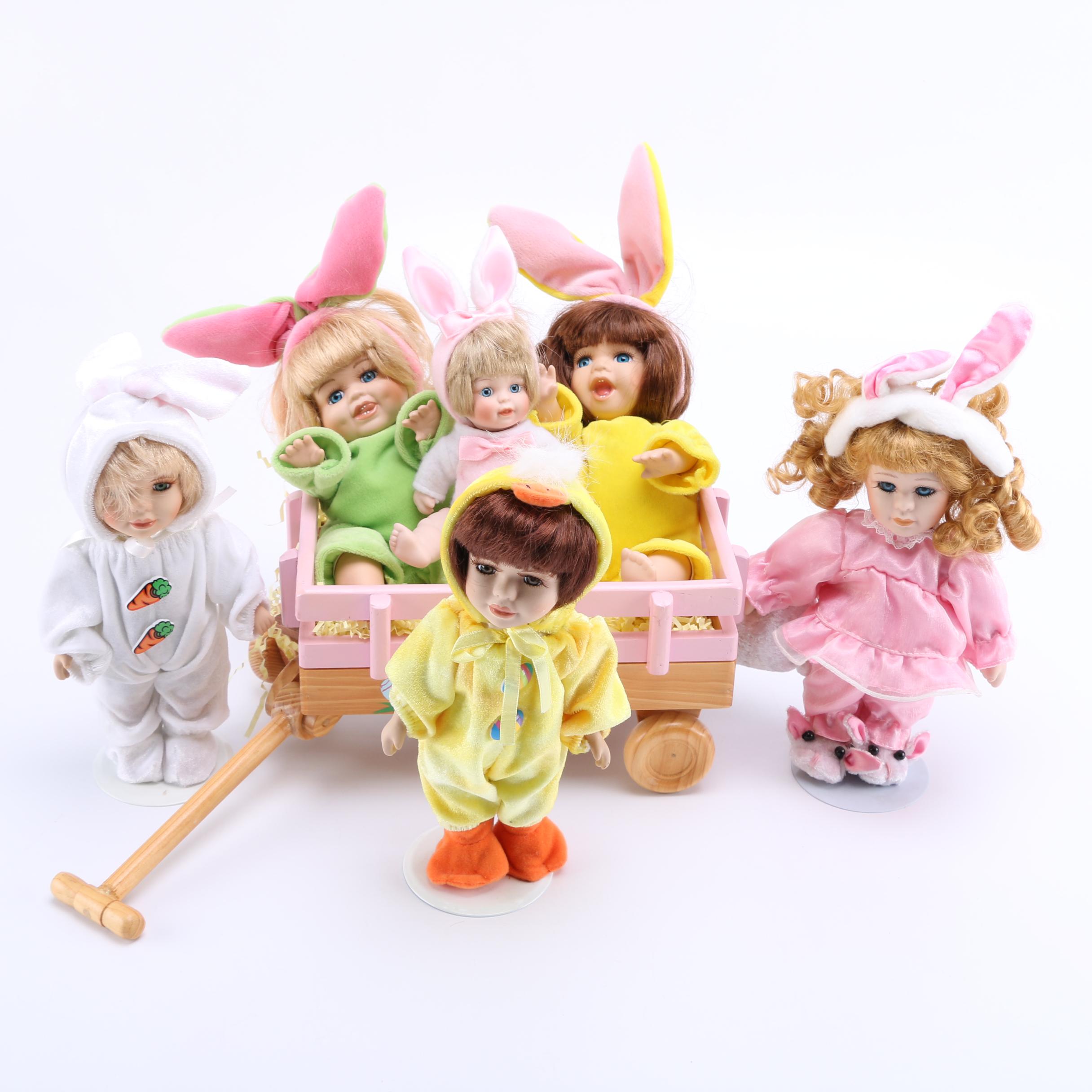 Easter Themed Dolls and Wagon