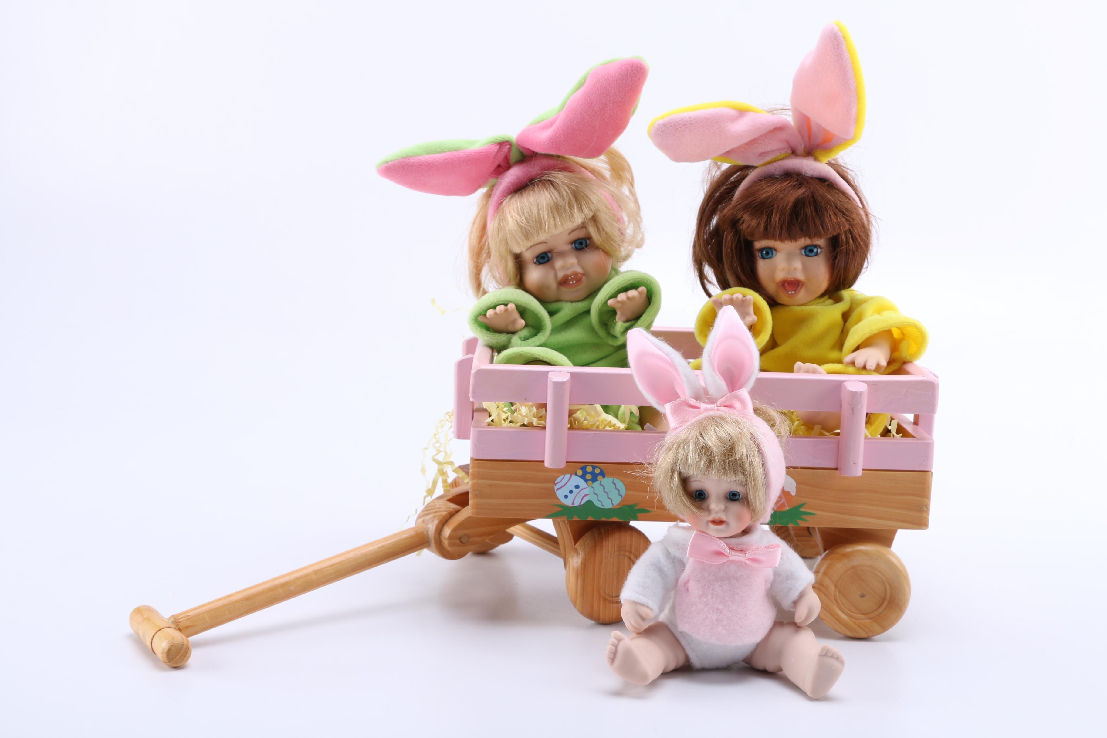 Easter Themed Dolls and Wagon