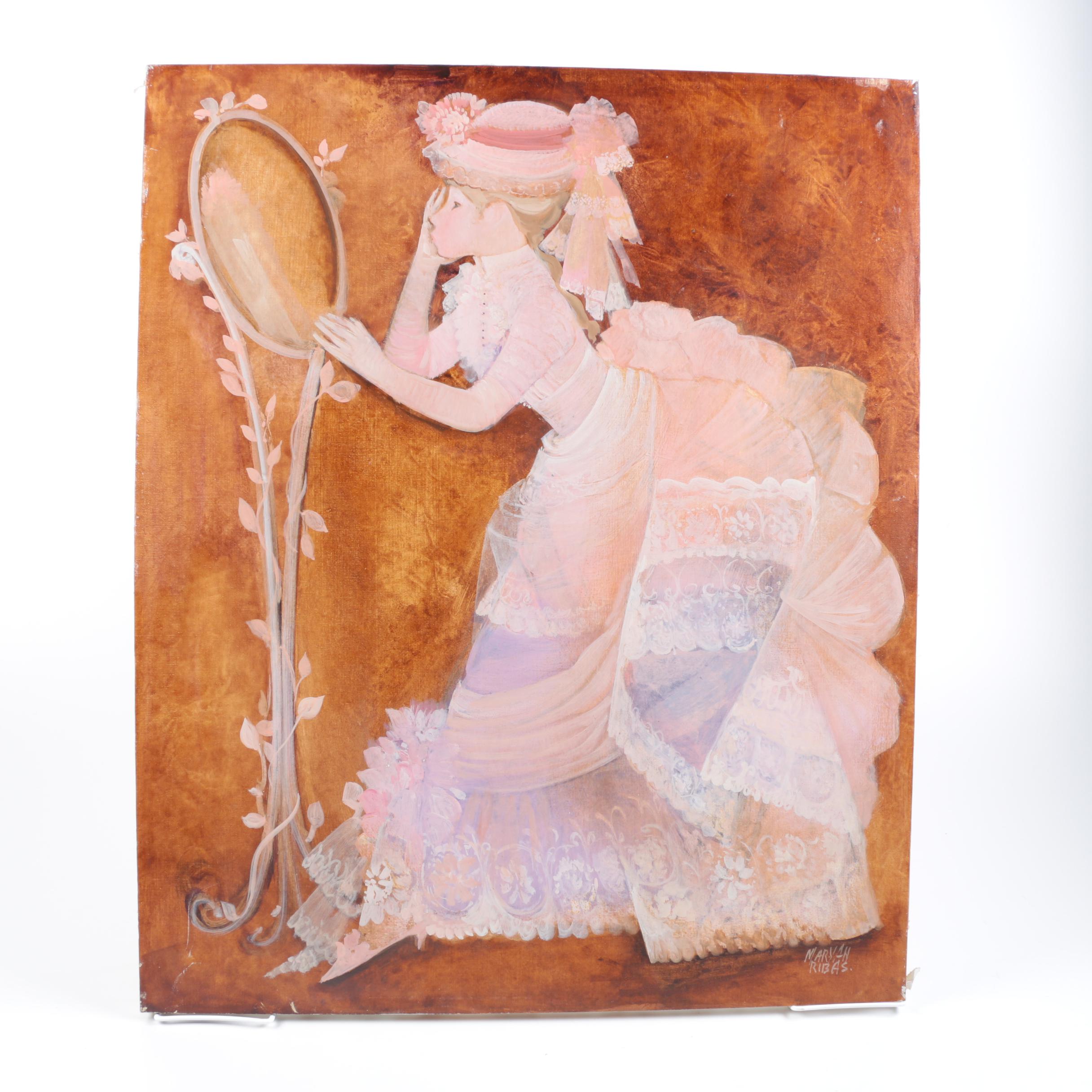 Maryan Ribas Oil Painting on Canvas "Lady in Pink"