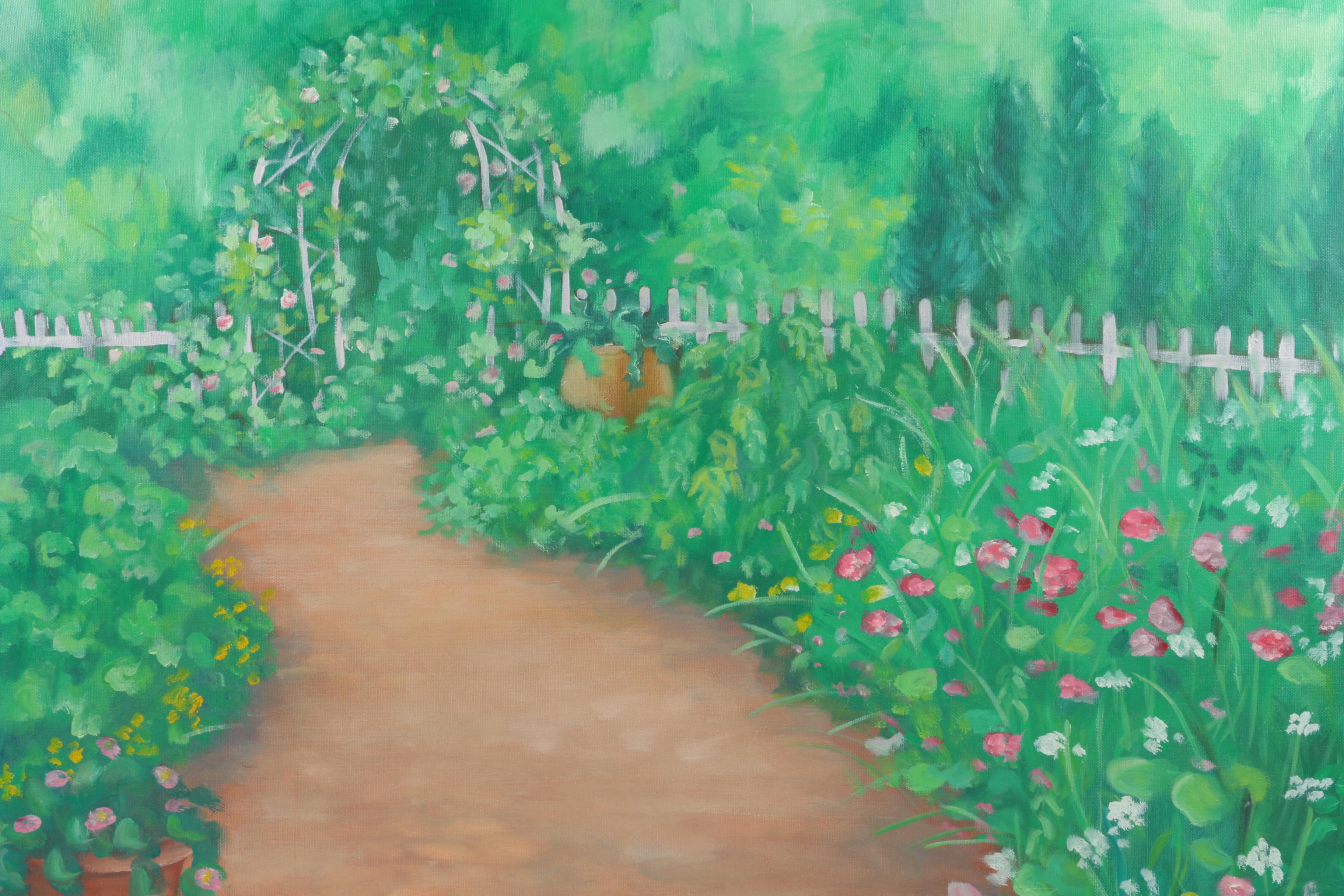 Jennifer Krentz Oil Painting on Canvas "Garden Scene"