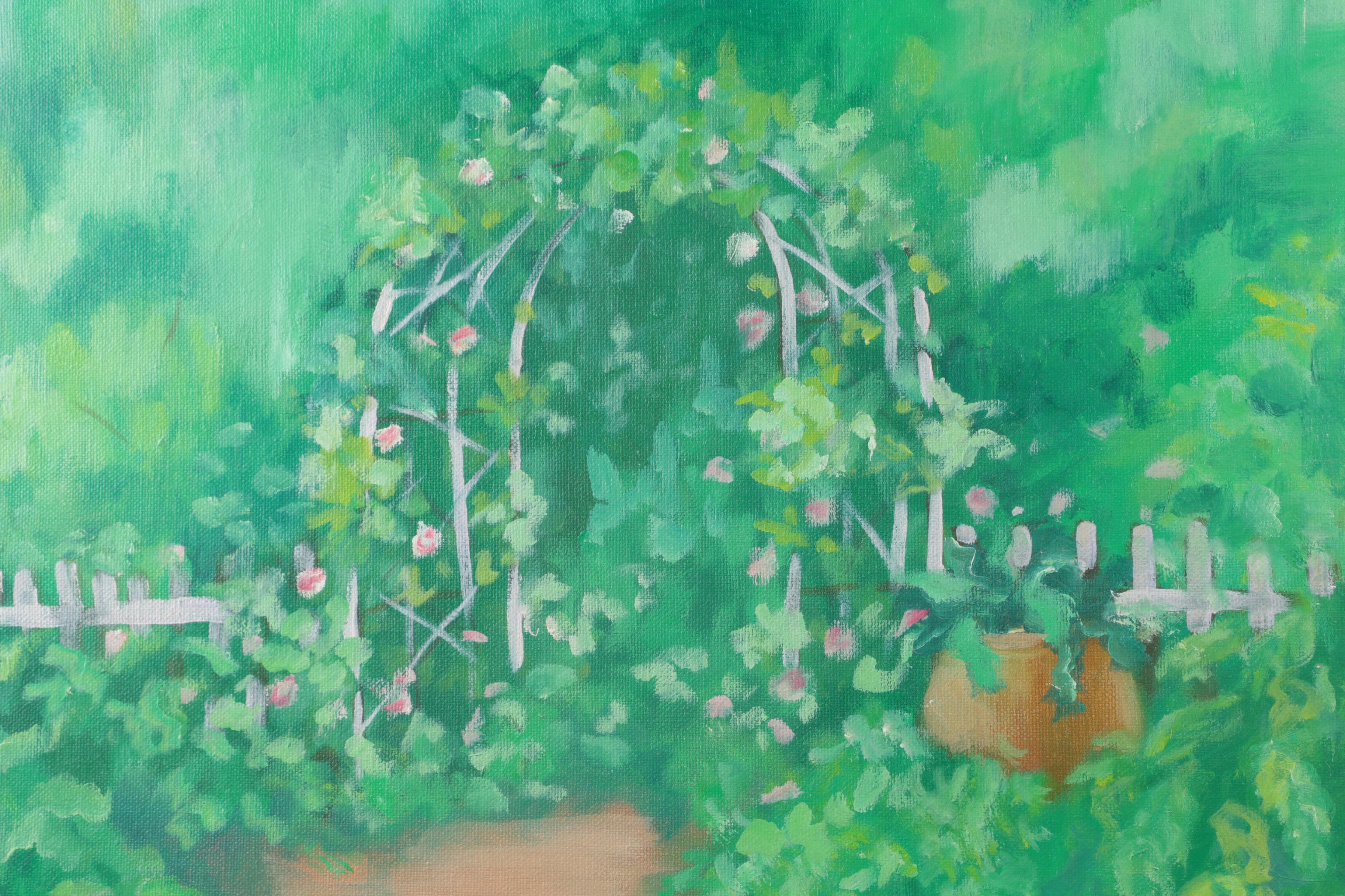 Jennifer Krentz Oil Painting on Canvas "Garden Scene"