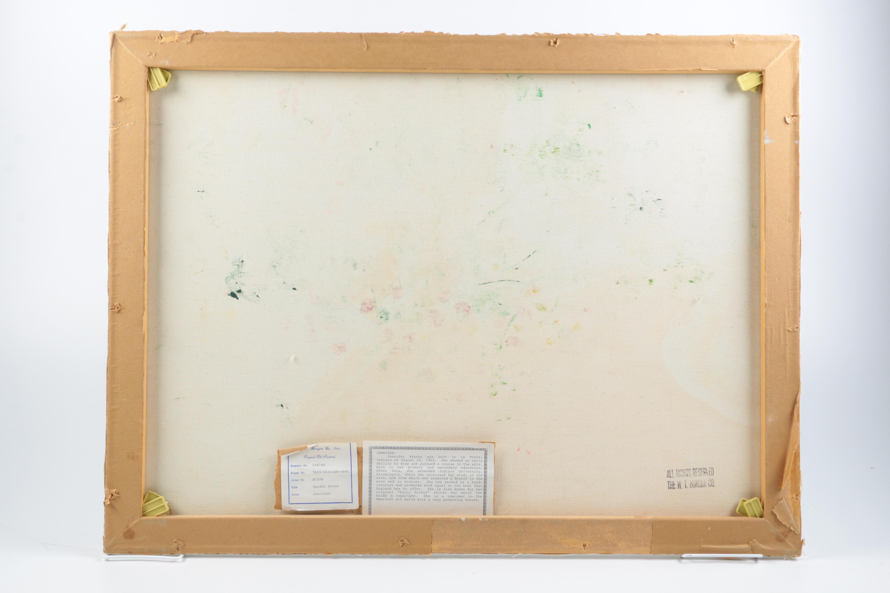 Jennifer Krentz Oil Painting on Canvas "Garden Scene"